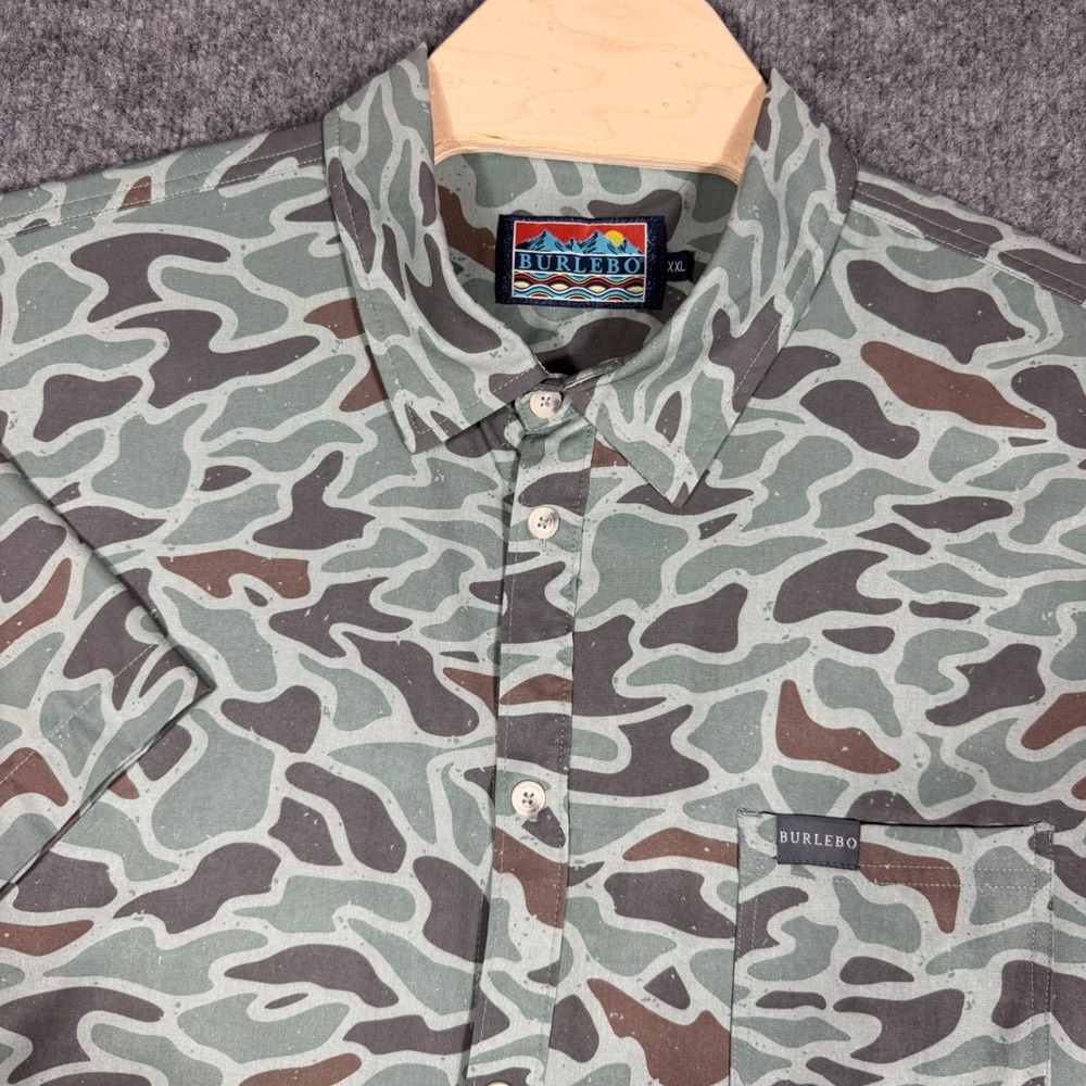 Burlebo Shirt Performance Camo Mens XXL Green Poly Spandex Outdoor NWOT